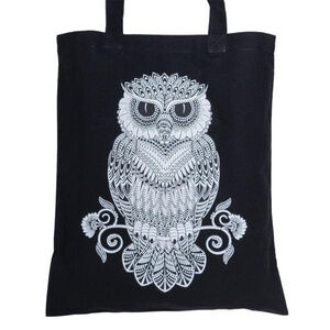 Mosaic Owl Black Cotton Tote